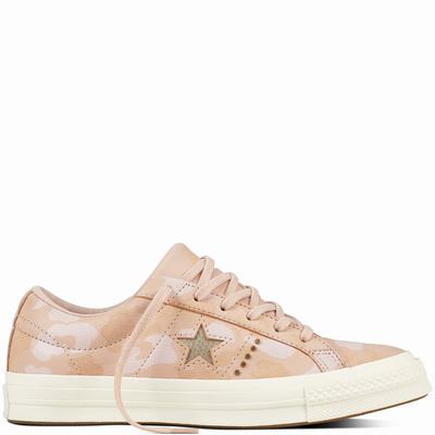 Converse One Star Nubuck Gold Camo Low Tops Womens - Beige/Light Gold Shoes (467WOLGV)